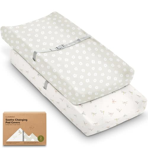 2-Pack Organic Changing Pad Covers for Girl, Boy, Neutral - 100% Cotton Changing Table Pad Cover, Soft Baby Nursery Diaper Changing Pad Sheets, Contour Changing Pads Liners, Change Pad Cover (Meadow)