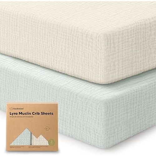 KeaBabies 2-Pack Muslin Crib Sheets for Boys, Girls - 100% Organic Cotton Fitted Baby Crib Mattress Sheet, Soft Breathable Standard Toddler Bed Cover Bedding Set, Neutral, Durable 52x28 (Willow)