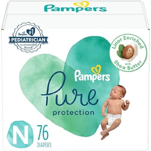 Pampers Pure Protection Diapers Newborn - Size 0, 76 Count, Hypoallergenic Premium Disposable Baby Diapers