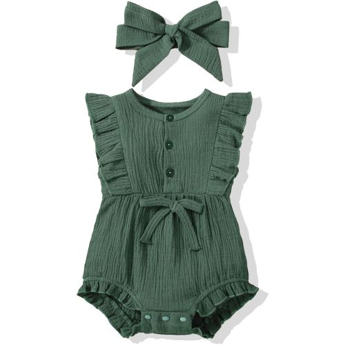 JOPGEEY Baby Girl Outfits Toddler Romper, One-Piece Fall Baby Girl Clothes with Headband Newborn Jumpsuit - Green - 18-24 months