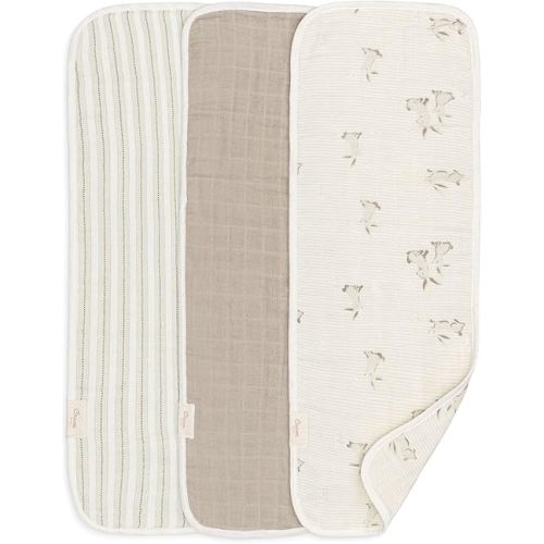 Crane Baby Organic Muslin Baby Burp Cloths, 3-Pack, 100% GOTS Organic Cotton, Absorbent, Lightweight, Machine Washable, Bunny