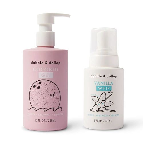 Dabble & Dollop Coconut + Vanilla Body Wash & Shampoo - 3 in 1 Natural Bubble Bath for Kids, USA-Made, Paraben & Sulfate Free, Vegan, Gluten-Free, Tear-Free (Pack of 2)