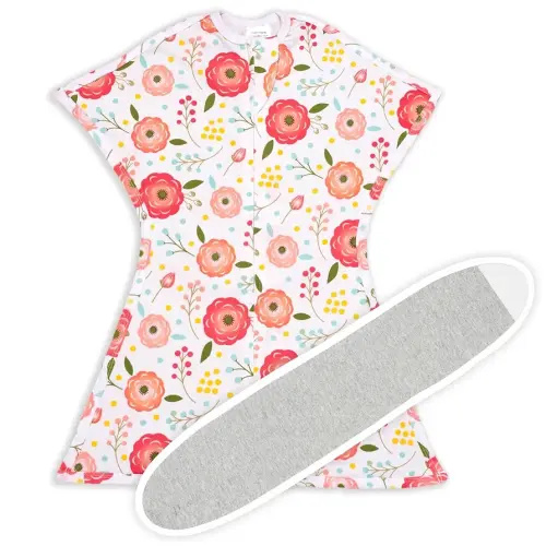 SleepingBaby Zipadee-Zip Transition Swaddle (Pretty Poppy, X-Small for 3-6 Months) and Snuggle Strap (Grey, One Size) - Wearable Baby Blanket and Accessory for Easy Diaper Changes - Polyester, Spandex
