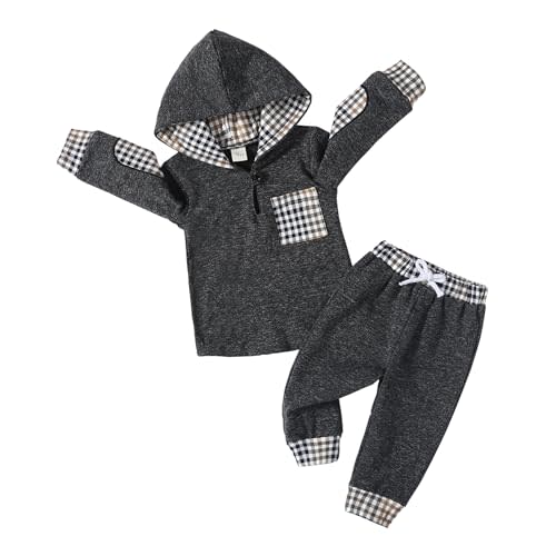 KONIGHT Kids Toddler Infant Baby Boys Girls Winter Outfit Christmas Plaid Hoodie Sweatshirt Jackets Shirt+Pants Xmas Clothes