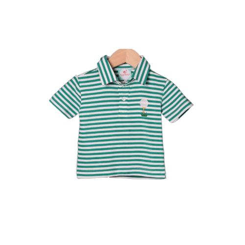 Embroidered Golf Green Stripe Polo Shirt
