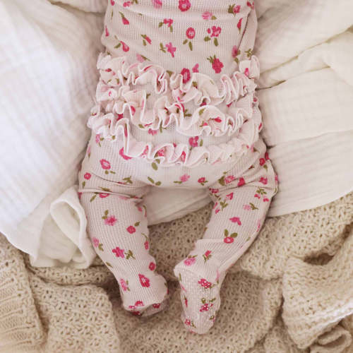 Penny's Posies Waffle Bamboo Zipper Ruffle Footie