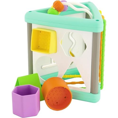 Infantino Activity Triangle & Shape Sorter with 4 Shapes, Bendy Bars, Maze Tracks & Spinning Gears for Infants & Toddlers 6M+