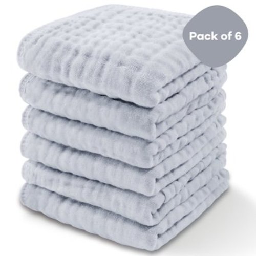 Comfy Cubs Baby Washcloths, Muslin Cotton Baby Towels, Large 10”x10” Wash Cloths (Slate, Pack of 6)
