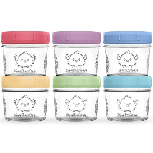 KeaBabies 6pk 4oz Glass Baby Food Containers with Lids - Leak-Proof, Microwavable Small Glass Jars, Baby Purees & Toddler Snack Storage Containers, BPA-Free, Dishwasher & Freezer Safe (Nord)