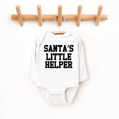 The Juniper Shop Santa's Little Helper Words Baby Long Sleeve Bodysuit - Newborn - White