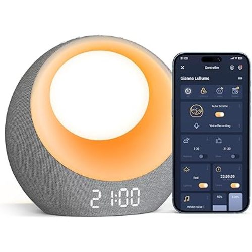 Gianna Baby Sound Machine - Auto-Soothing, Customizable Recording, 26 Soothing Sounds, 8 Eye-Care Lights, APP-Controlled White Noise Machine, Rechargeable Sleep Trainer - Ideal for Nurseries, Bedrooms