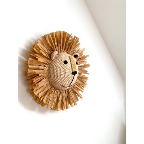Handmade Lion Head Wall Decoration - Boho Safari Nursery Wall Decor, Lush Textured Mane