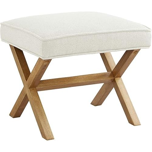 Amazon Basics Mid-Century Square Modern X Ottoman Chair, Linen, Ivory, 18"D x 20"W x 18"H (Previously Rivet brand)