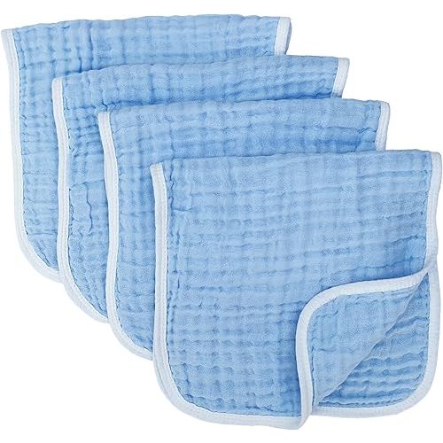 Synrroe Muslin Burp Cloths Large 20 by 10 Inches 100% Cotton 6 Layers Extra Absorbent and Soft 4 Pack Blue