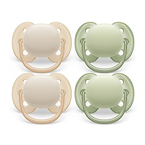 Philips Avent Ultra Soft Pacifier - 4 x Soft and Flexible Baby Pacifiers for Babies Aged 0-6 Months, BPA Free with Sterilizer Carry Case, SCF091/23