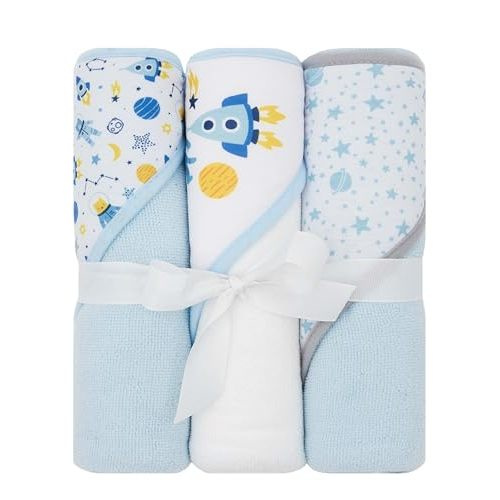 LITTLE CELEBRITY Hooded Baby Towels, Baby Bath Towels, Baby Towels with Hood, Hooded Baby Towel, Toddler Towels, Baby Hooded Towel, 30" x 26", 3PK (Moon Bear)