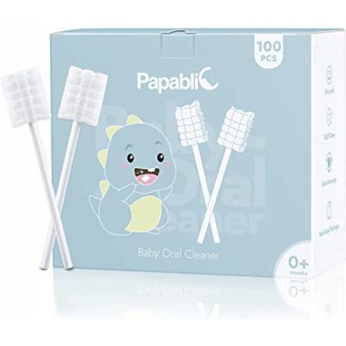 Papablic 100-Pack Baby Tongue Cleaner, Baby Toothbrush, Upgrade Gum Cleaner with Paper Handle for Babies and Infants Ages 0-2 Years