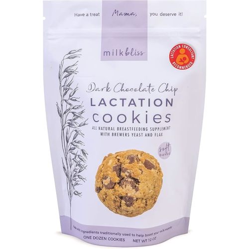 MilkBliss Dark Chocolate Chip Oatmeal Lactation Cookies with Brewers Yeast for Breastfeeding and Breastmilk Supply Increase-12 oz