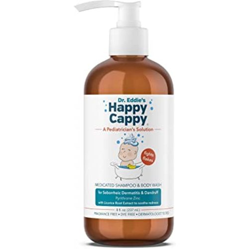 Happy Cappy Dr. Eddie’s Medicated Shampoo for Children, Treats Dandruff & Seborrheic Dermatitis, No Fragrance, Stops Flakes and Redness on Sensitive Scalps and Skin, Cradle Cap Brush Not Needed, 8 Oz
