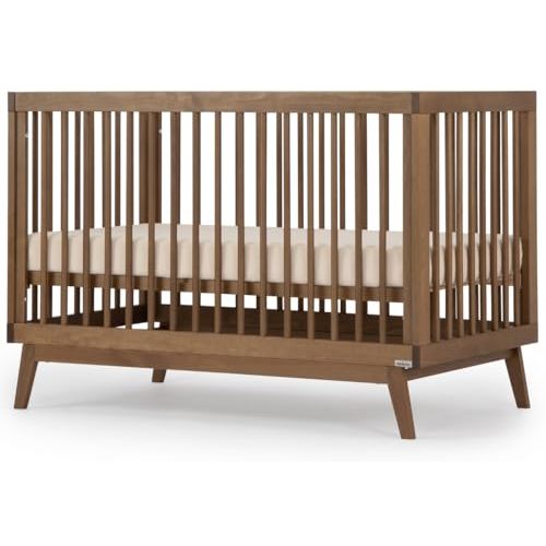 dadada Baby Soho 3-in-1 Convertible Wooden Crib to Toddler Bed - Made in Italy, GREENGUARD Gold Certified, Baby-Safe Finish, Sustainable Beech Wood, Modern Design, 3 Adjustable Heights (Walnut)