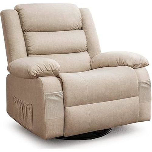 Recliner Chair, Wide Rocker Chair, Rocking Chair with Massage and Heat,360°Swivel Nursery Rocking Chairs, Oversized Recliner for Adults, Cashmere Reclining Sofa for Living Room, Khaki