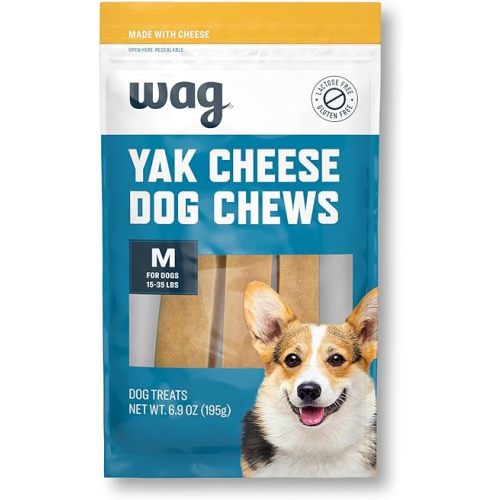 Amazon Brand - Wag Yak Cheese Himalayan Dog Chews, Dog Treats for Medium Size Dogs, All Natural, High Protein for Aggressive Chewers, 15-35 lbs, 3 Count, 6.9 oz