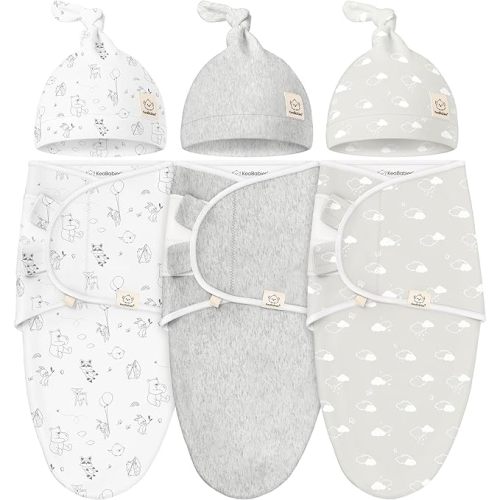 KeaBabies 3-Pack Organic Swaddles for Newborns Girls, Boys with Hats - Soft Cotton Baby Sleep Sacks 0-3 Months, Breathable Baby Hats and Swaddles 0-3 Months, Newborn Essentials Must Haves (Aspire)
