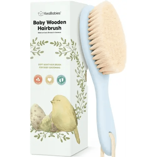 Baby Hair Brush - Baby Brush with Soft Goat Bristles, Cradle Cap Brush, Perfect Scalp Grooming Product for Infant, Toddler, Kids, Newborns, Baby Girls, Boys (Frost, Oval)