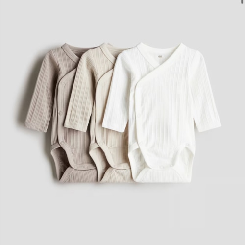 3-PACK RIBBED WRAPOVER BODYSUITS