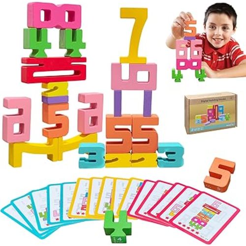 20Pcs Wooden Number Building Blocks, Montessori Number Blocks Math Learning Toys for Kids Digital Educational Counting Toys Learning Toys for Parent-Child Interaction Social Skills Development
