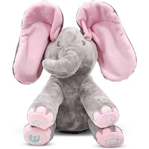 Dimple Kaia Peek A Boo Elephant Toy, Interactive Singing Stuffed Animal Plush with Moving Ears, Musical Stuffed Animal for Babies and Toddlers, Adorable Elephant Baby Toy