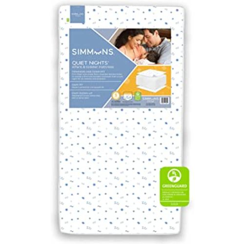 Simmons Kids Quiet Nights Dual Sided Baby Crib Mattress & Toddler Mattress - Sustainably Sourced Core - Waterproof - Hypoallergenic - GREENGUARD Gold Certified (Natural) - Ideal Firmness - Made in USA