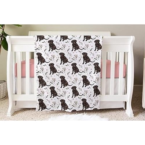Chocolate Labrador Retriever Baby Blanket for Boys Girls Gender Labrador Retriever Floral Neutral Newborn Nursery Baby Swaddle Receiving Blankets Soft Plush Lightweight Dog Puppy White 40x50inch