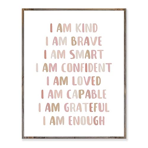 Affirmations Print, I Am Kind, I Am Brave, Affirmations For Kids, Inspirational Quote, Nursery Room Decor, Affirmations Gift, Kids Print, Without Frame - 8x10"