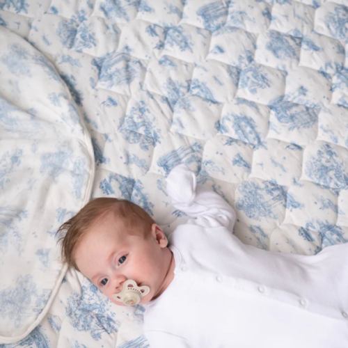 Spring Toile Blue Quilted Playmat - Organic Cotton Baby Playmat – The Gilded Bird US