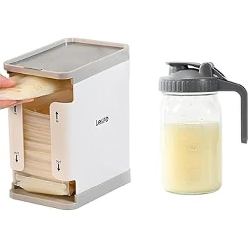 Freeze Organizer for Breastmilk Storage Bags and 32 oz Glass Milk Pitcher