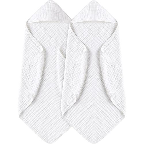 Yoofoss Hooded Baby Towels for Newborn 2 Pack 100% Muslin Cotton Baby Bath Towel with Hood for Babies, Infant, Toddler and Kids, Large 32x32Inch, Soft and Absorbent Newborn Essential