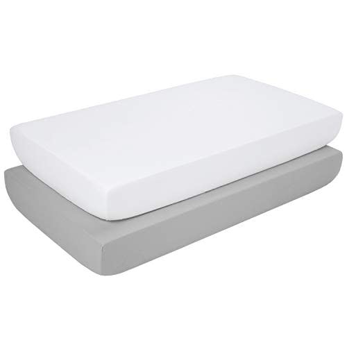 TILLYOU Silky Soft Microfiber Crib Sheet Set, Breathable Cozy Toddler Sheets for Boys and Girls, 28 x 52in Fits Standard Crib & Toddler Mattress, 2 Pack White & Gray