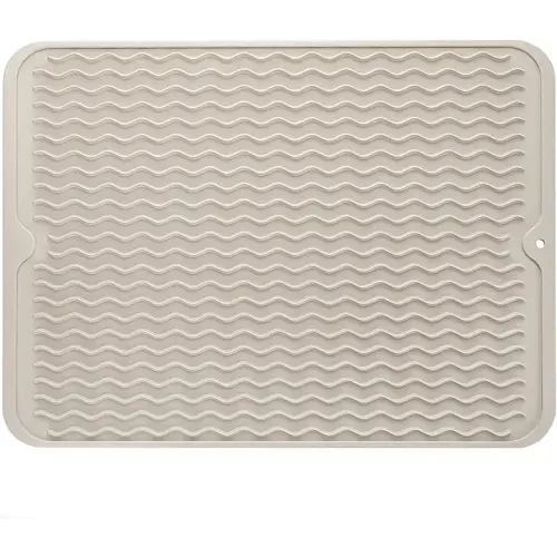 MicoYang Silicone Dish Drying Mat for Multiple Usage,Easy clean,Eco-friendly,Heat-resistant Silicone Mat for Kitchen Counter or Sink,Refrigerator or Drawer liner Tapioca L 16 inches x 12 inches