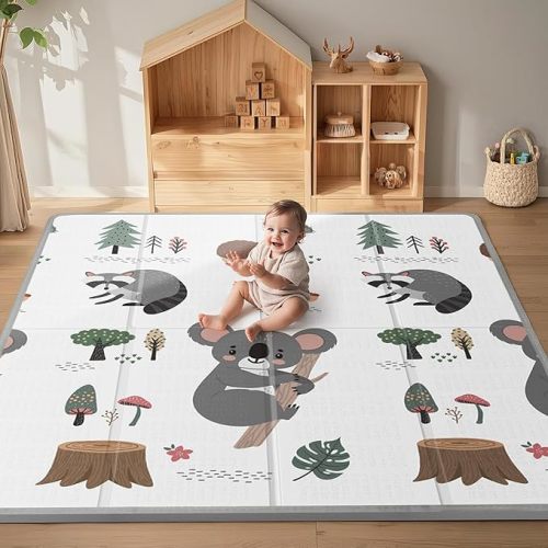 Baby Play Mats for Floor,59x59 Inches Baby Crawling Mat,0.8 Inch Thicken One-Piece Baby Playmat,Waterproof & Anti-Slip Baby Floor Mat for Babies,Toddlers,Infants,Play & Tummy Time,Koala