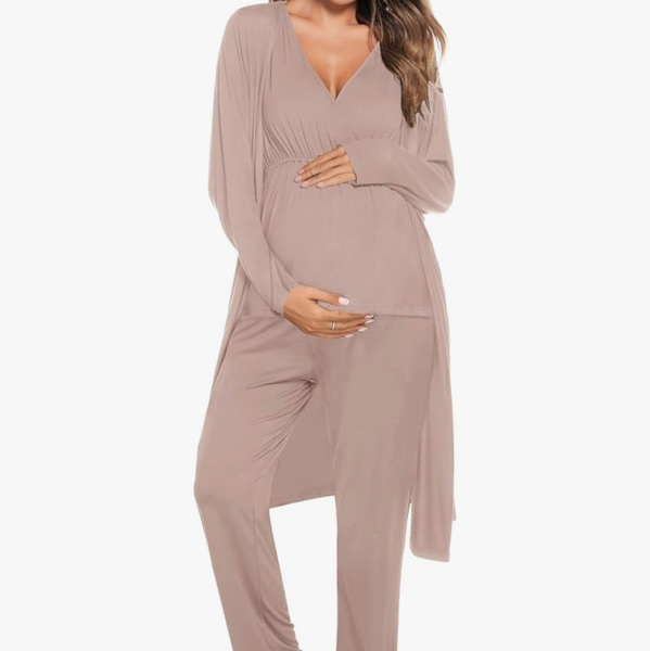 SWOMOG Maternity Nursing Robe Set 3 Piece Postpartum Breastfeeding Pajamas 3 in 1 Hospital Labor Delivery Pregnancy Pjs