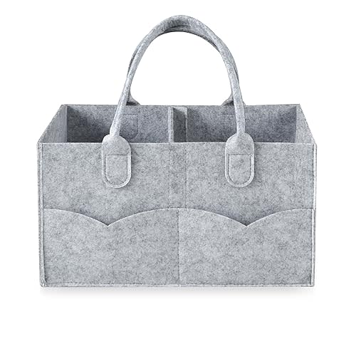 PandaEar Baby Diaper Caddy Organizer, Portable Diaper Holder Organizer Nursery Storage Basket for Wipes & baby stuff, Collapsible Baby Organizer with Divided Design (Grey)
