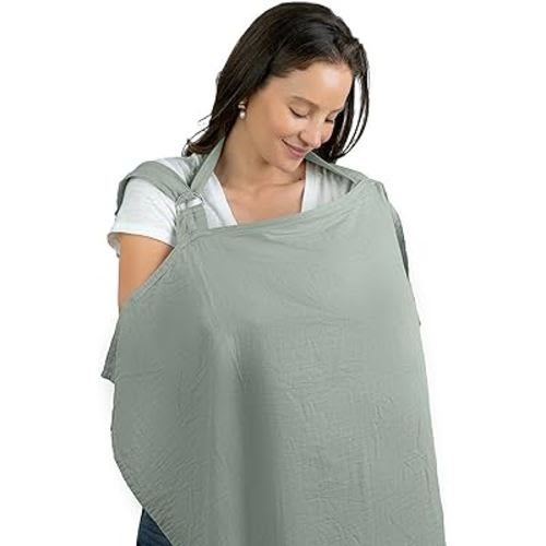 Muslin Nursing Cover for Baby Breastfeeding, Soft & Breathable Cotton Breastfeeding Cover for Mom with Rigid Hoop for Mother Nursing Apron by Comfy Cubs (Fern)