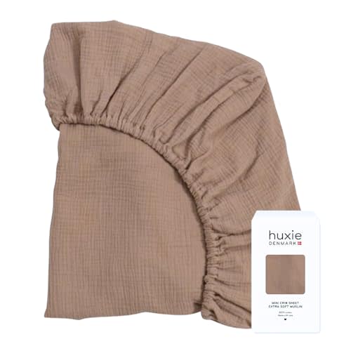 Huxie Crib Sheets – Organic Cotton Muslin Fitted Crib Sheet – Standard Size for Baby Boy and Baby Girl 28" x 52" Ultra-Soft and Breathable. (Natural)