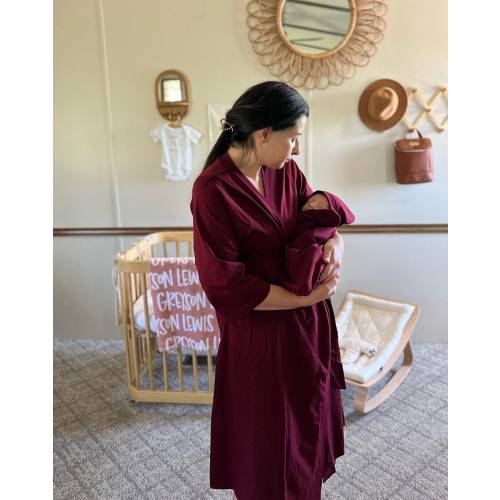 Maternity Delivery Labor Nursing Hospital Robe & Baby Coming Home Set / Baby Be Mine /Baby Shower Gift / Plus Size Available / Merlot