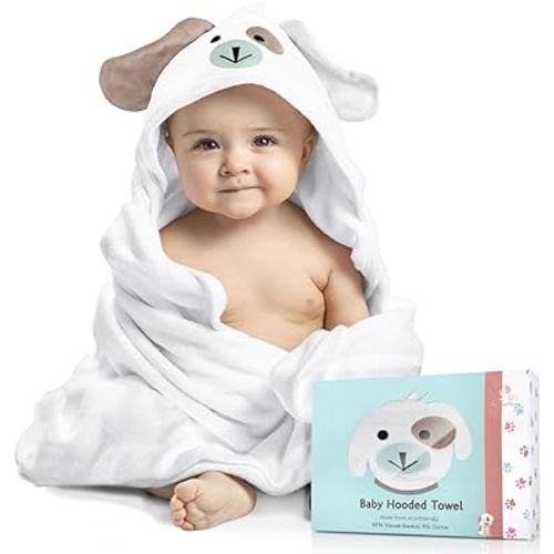 Premium Baby Hooded Towel Viscose Made of Bamboo, Super Absorbent, Design Girl and Boy. Ultra Soft, White, X-Large, 35 x 35 inches.