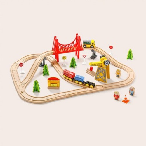 Tiny Land® Wooden Track Trains Set for Kids 55 Pcs
