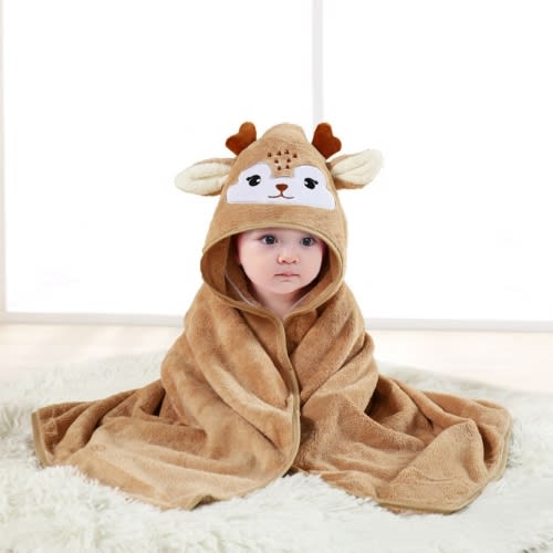 SILVERCELL Baby Hooded Towels Large 32"x32" Cartoon Animal Absorbent Soft Baby Bath Towels Toddler Infant Boy and Girl Shower Gifts - Brown Elk
