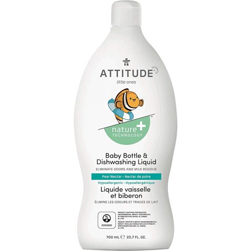 ATTITUDE Baby Dish Soap and Bottle Cleaner, EWG Verified Dishwashing Liquid, No Added Dyes or Fragrances, Tough on Milk Residue and Grease, Vegan, Pear Nectar, 23.7 Fl Oz