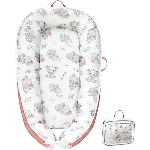 Baby Lounger, Portable Baby Lounger for Newborn 0–24 Months, Soft Breathable Infant Mat for Tummy Time, Home, Travel, Baby Gifts- Elephant